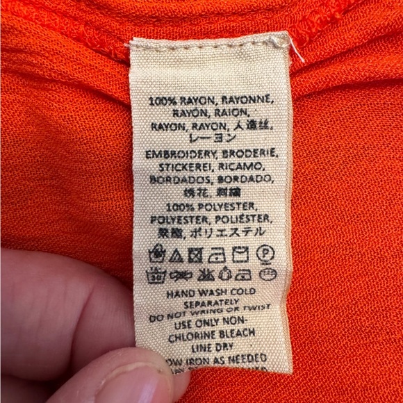 Free People Orange Boho Diamond Embroidered Sleeveless Tunic Top Size Medium - Picture 7 of 12